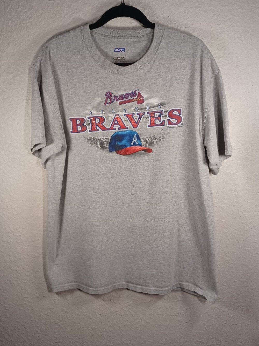 CSA Atlanta Braves Tshirt Gray Men's Large 90% Cotton 10% Polyester